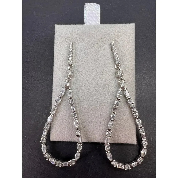 Open teardrop CZ sterling silver dangle earrings - Picture 3 of 11